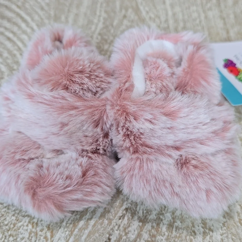 Fruit of the Loom Pink Faux-Fur Wrap Booty Slippers